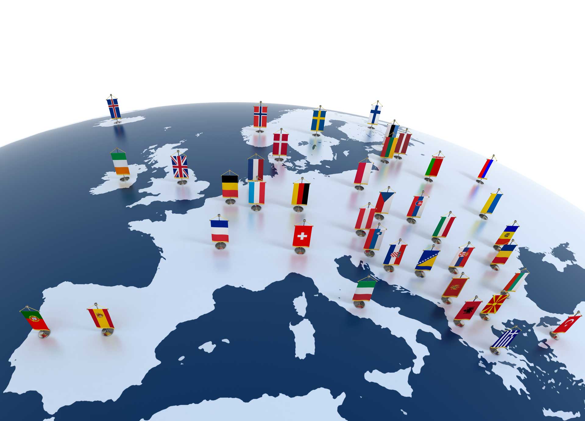 Illustration of globe with flags of EU countries