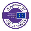 white lable on purble background with titel we support the EIC code of conduct